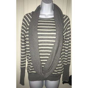 CHANGE OF THE MOON Anthropologie Grey Ivory Stripe Infinity Scarf Sweater SMALL